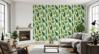 Living room wall styled with a green fern wallpaper on a white background., GD10212