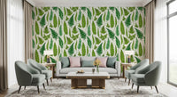 Botanical fern wallpaper pattern showing feathered fronds and pinnate leaves in light and deep green., GD10212
