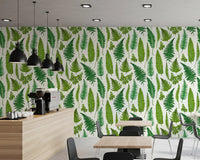 Repeating fern wallpaper with maidenhair clusters and broad fronds on a cream off-white base., GD10212