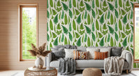Mixed fern frond illustration on a botanical wallpaper with varied shapes and green shades., GD10212