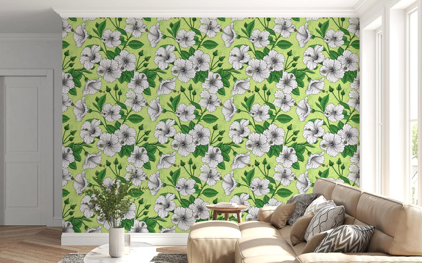 Vintage Hibiscus Botanical Floral Pattern - Tropical Hawaiian Aloha Summer Garden Print Wallpaper⁠