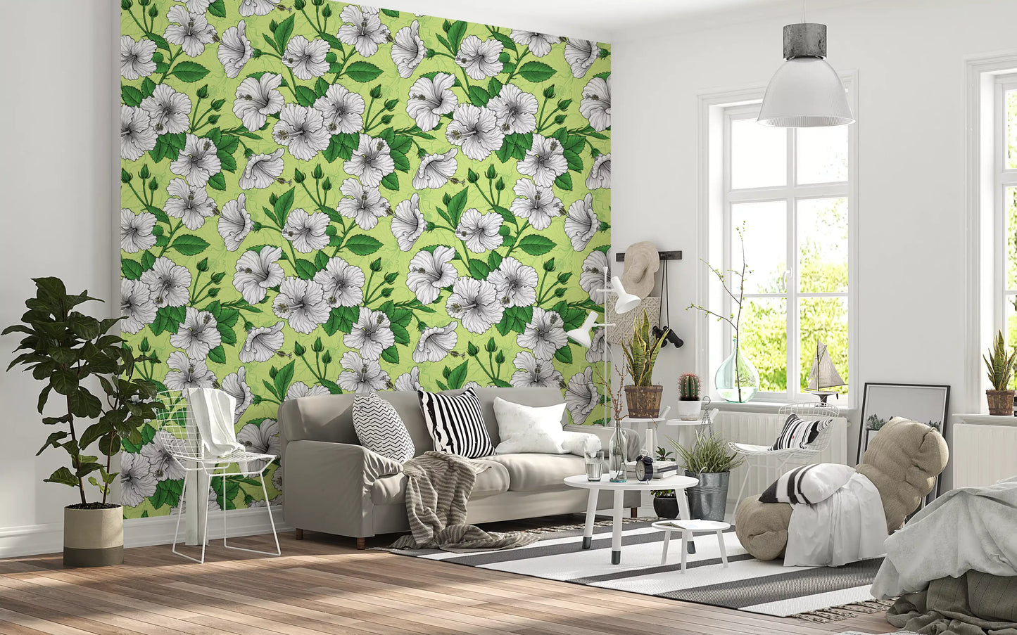 Vintage Hibiscus Botanical Floral Pattern - Tropical Hawaiian Aloha Summer Garden Print Wallpaper⁠