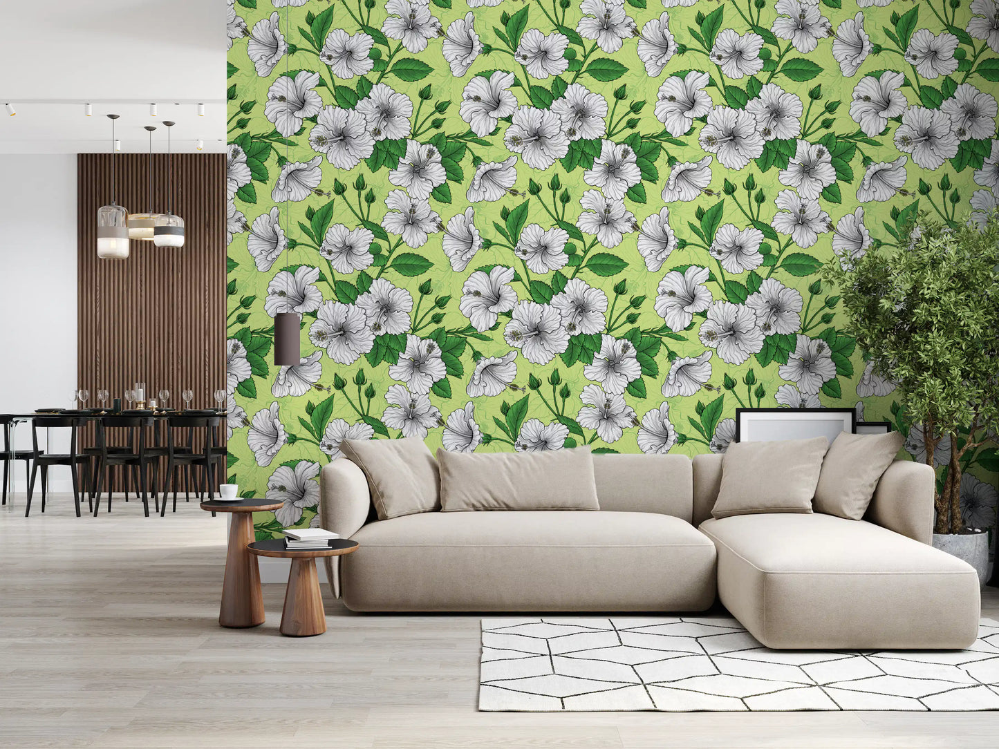 Vintage Hibiscus Botanical Floral Pattern Tropical Hawaiian Aloha Summer Garden Print Wallpaper⁠
