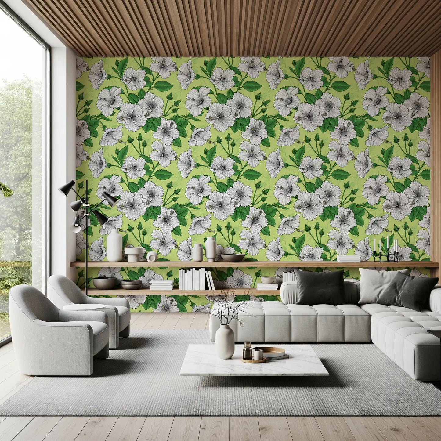 Vintage Hibiscus Botanical Floral Pattern Tropical Hawaiian Aloha Summer Garden Print Wallpaper⁠