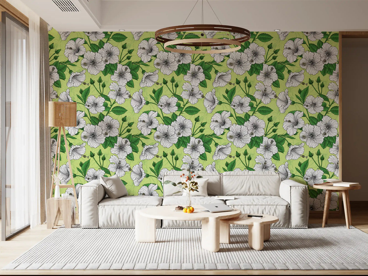 Vintage Hibiscus Botanical Floral Pattern Tropical Hawaiian Aloha Summer Garden Print Wallpaper⁠
