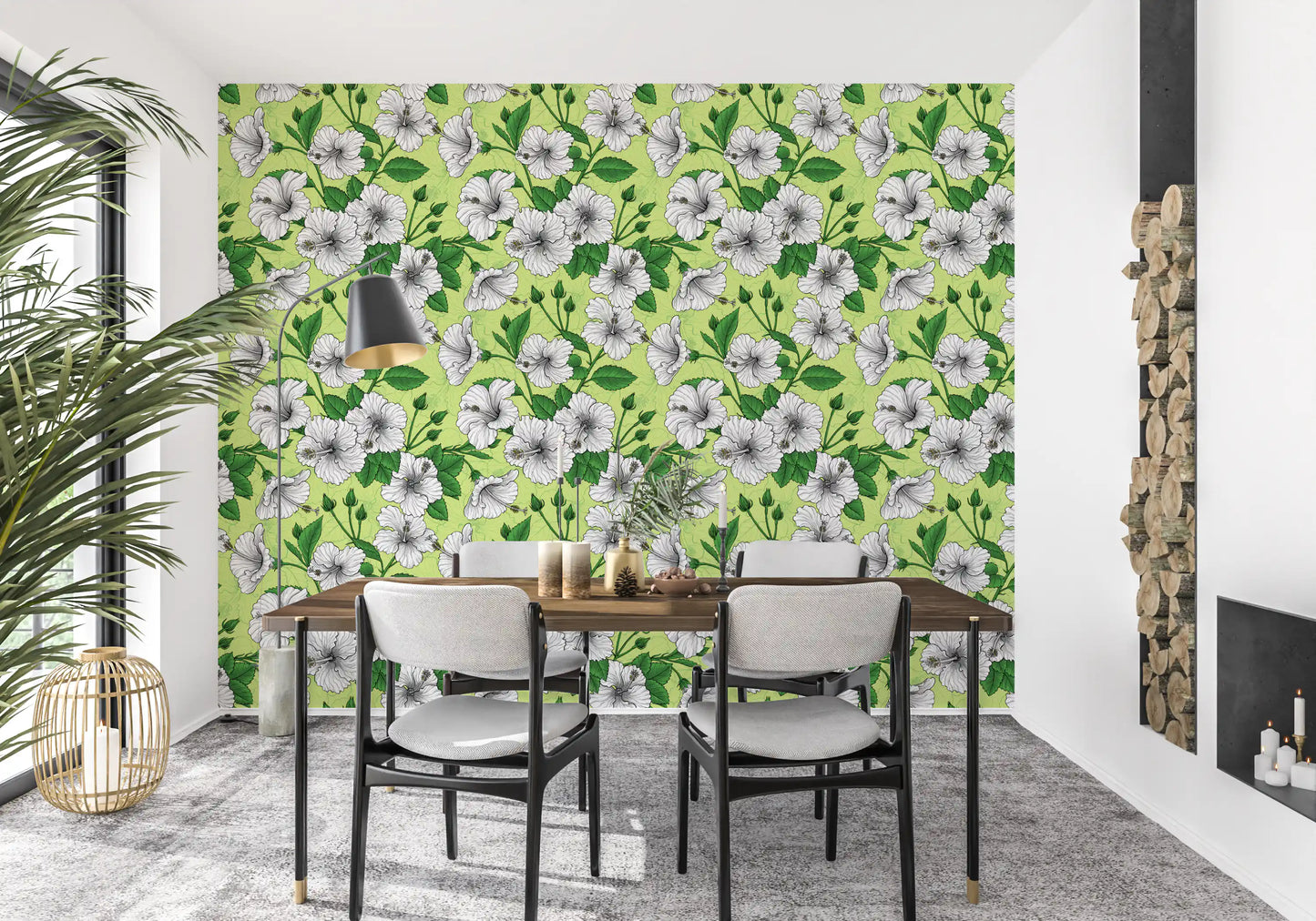 Vintage Hibiscus Botanical Floral Pattern Tropical Hawaiian Aloha Summer Garden Print Wallpaper⁠