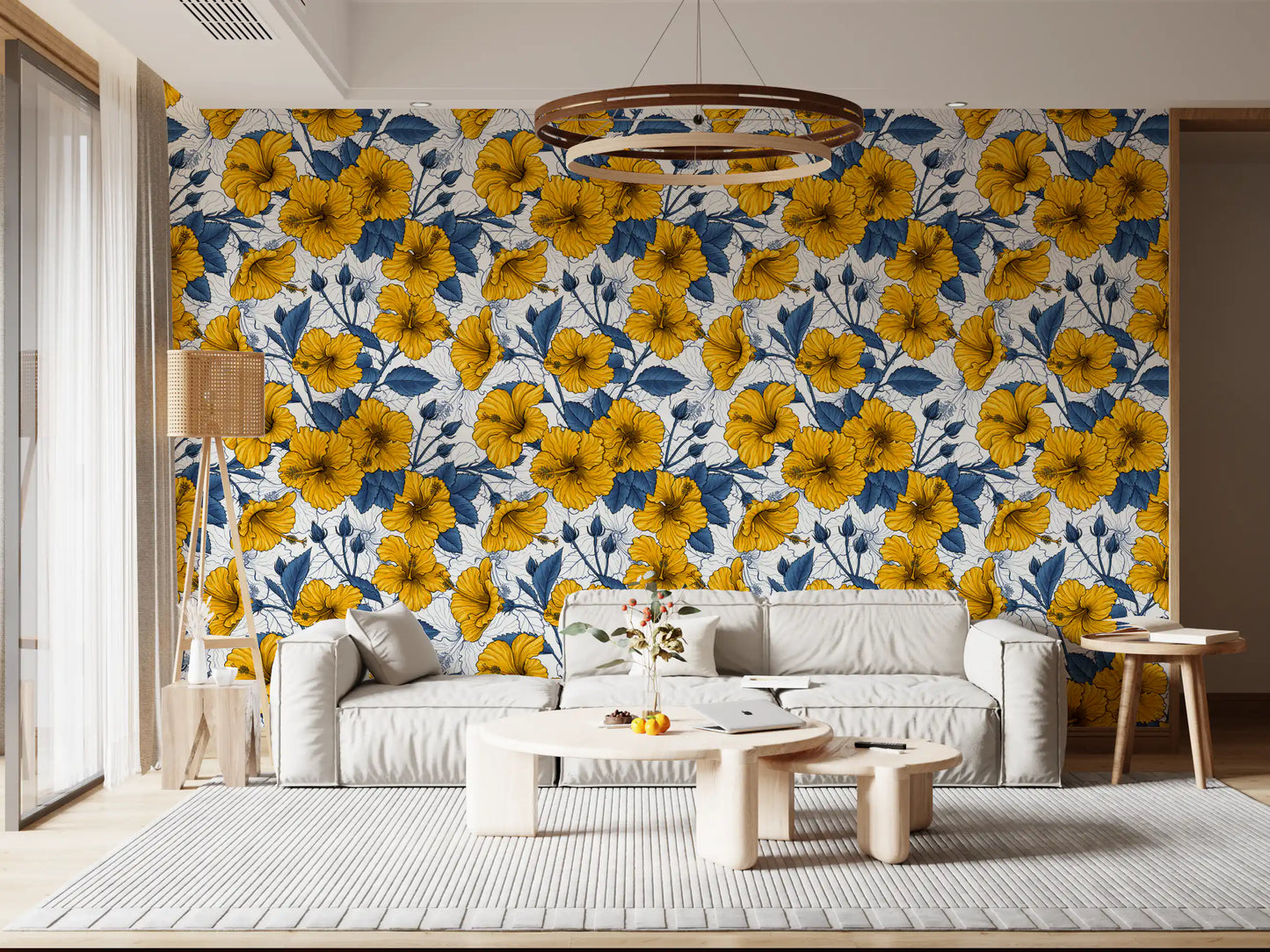 Vintage Hibiscus Botanical Floral Pattern .Tropical Hawaiian Aloha Summer Garden Print Wallpaper⁠