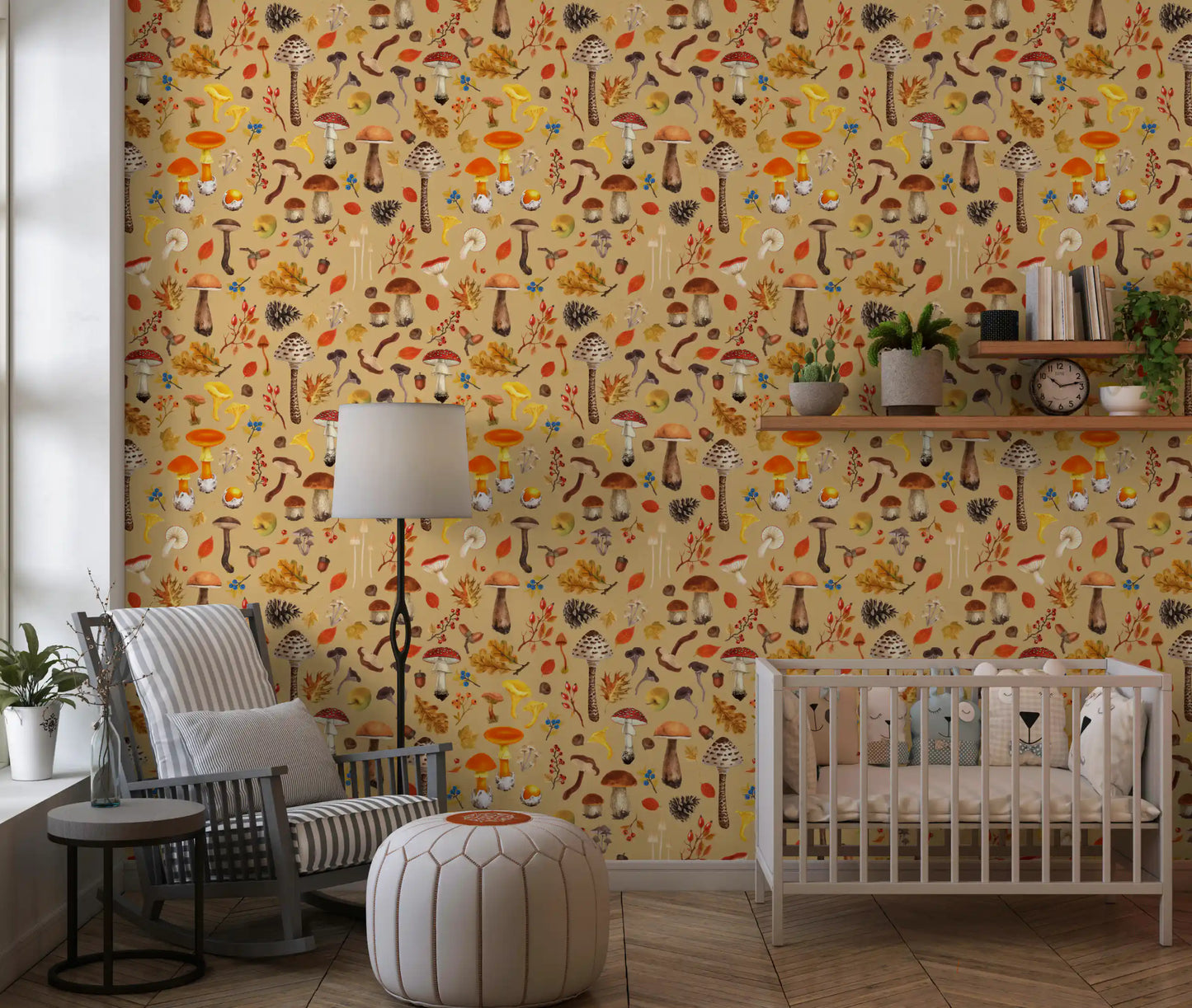 Wild mushrooms on ochre Wallpaper⁠