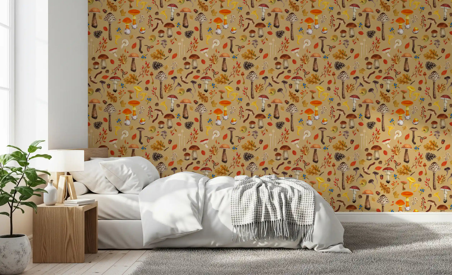 Wild mushrooms on ochre Wallpaper⁠