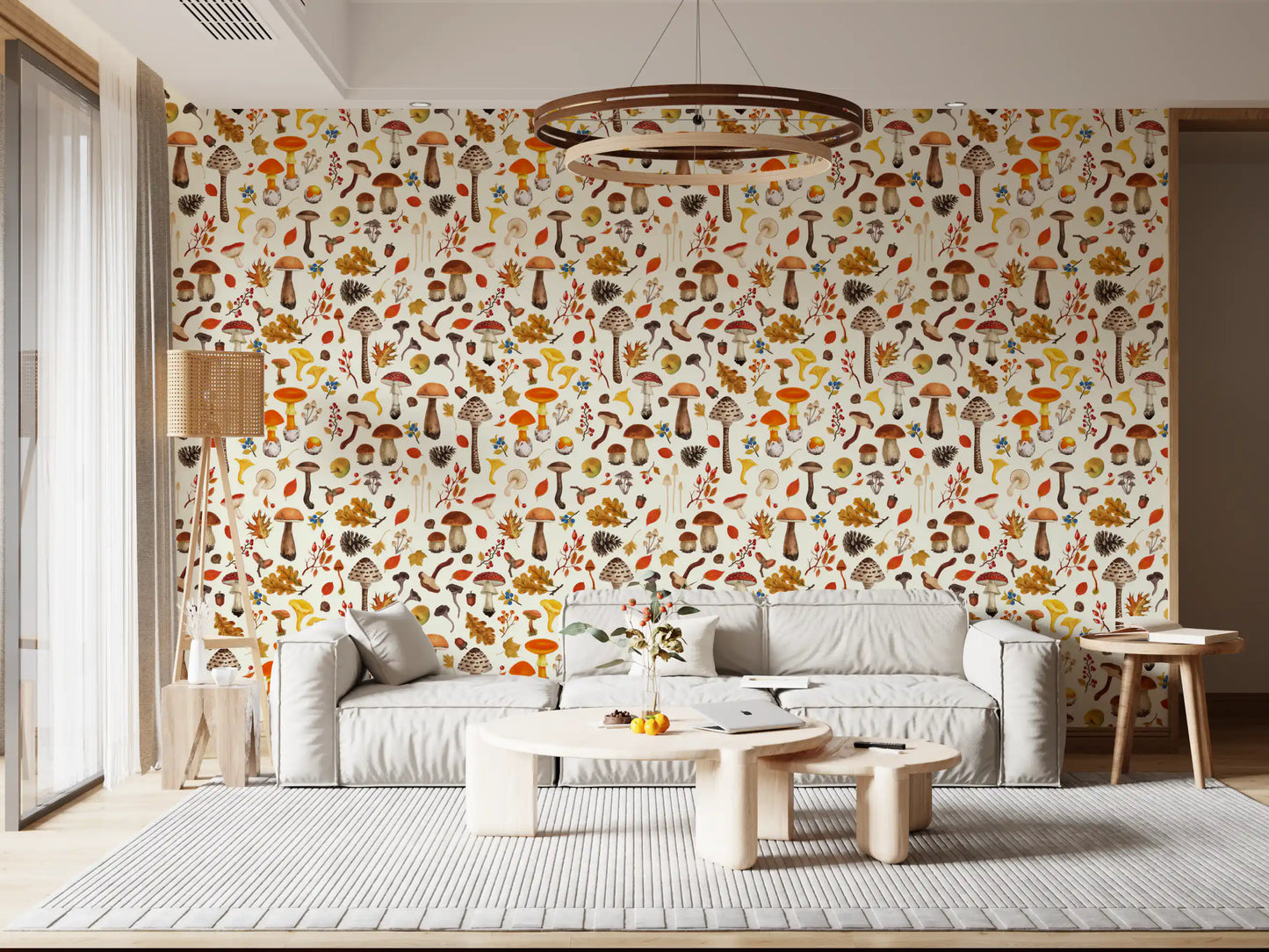 Wild mushrooms on off white Wallpaper⁠
