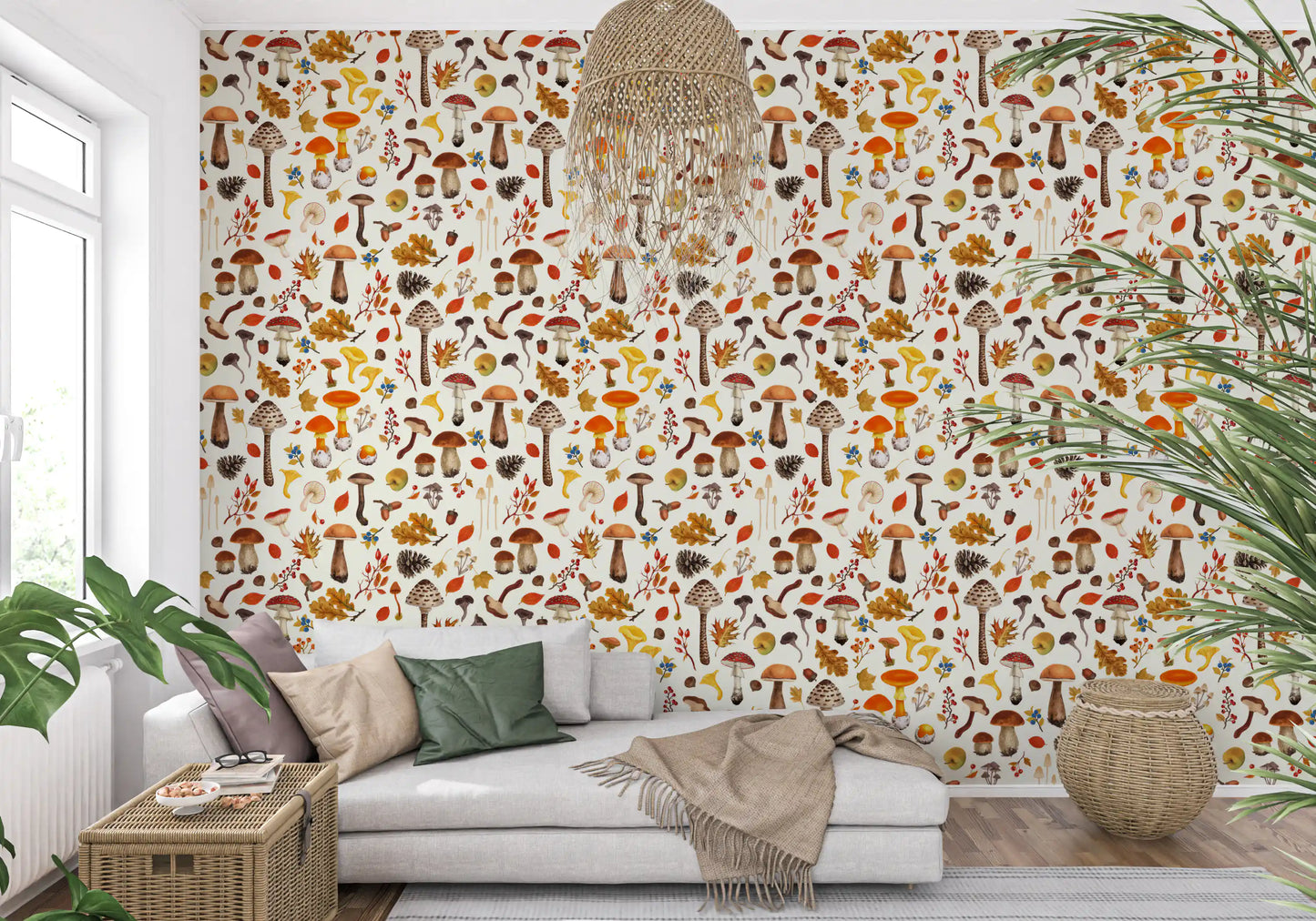Wild mushrooms on off white Wallpaper⁠