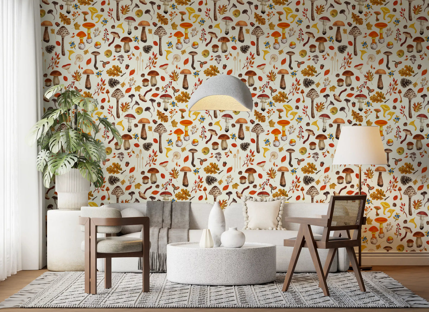 Wild mushrooms on off white Wallpaper⁠