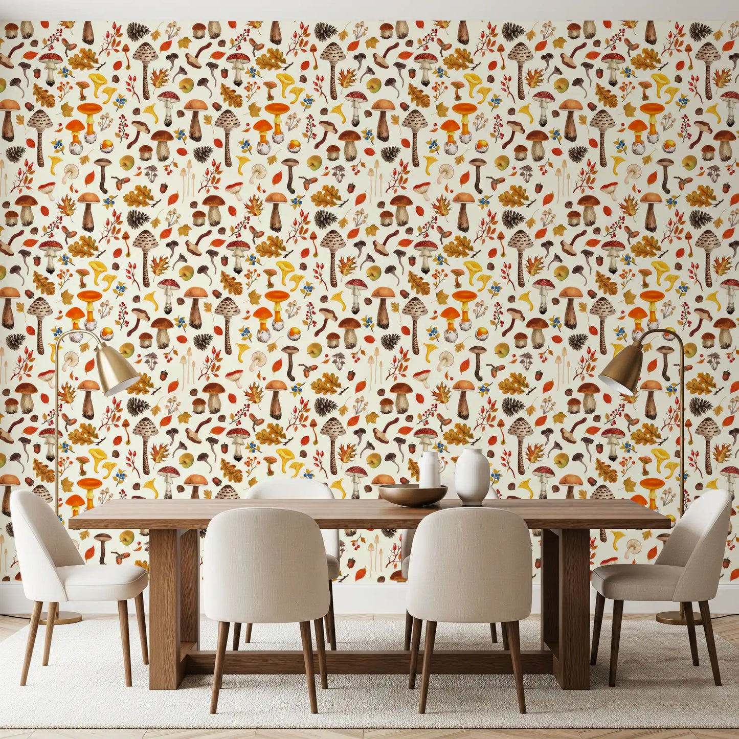Wild mushrooms on off white Wallpaper⁠