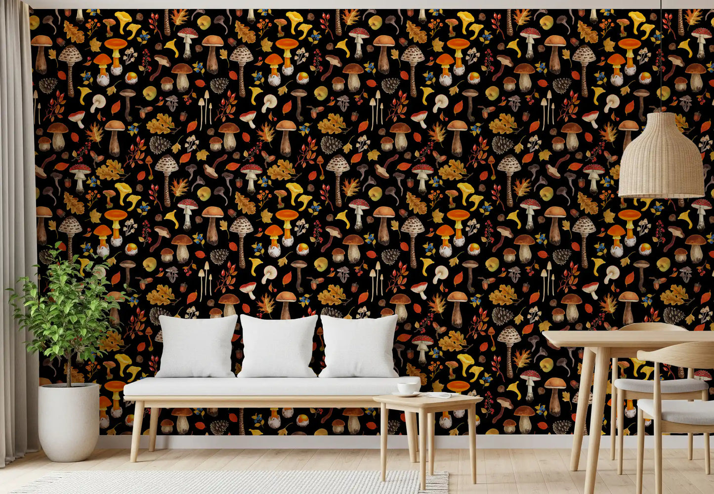 Wild mushrooms on black Wallpaper⁠