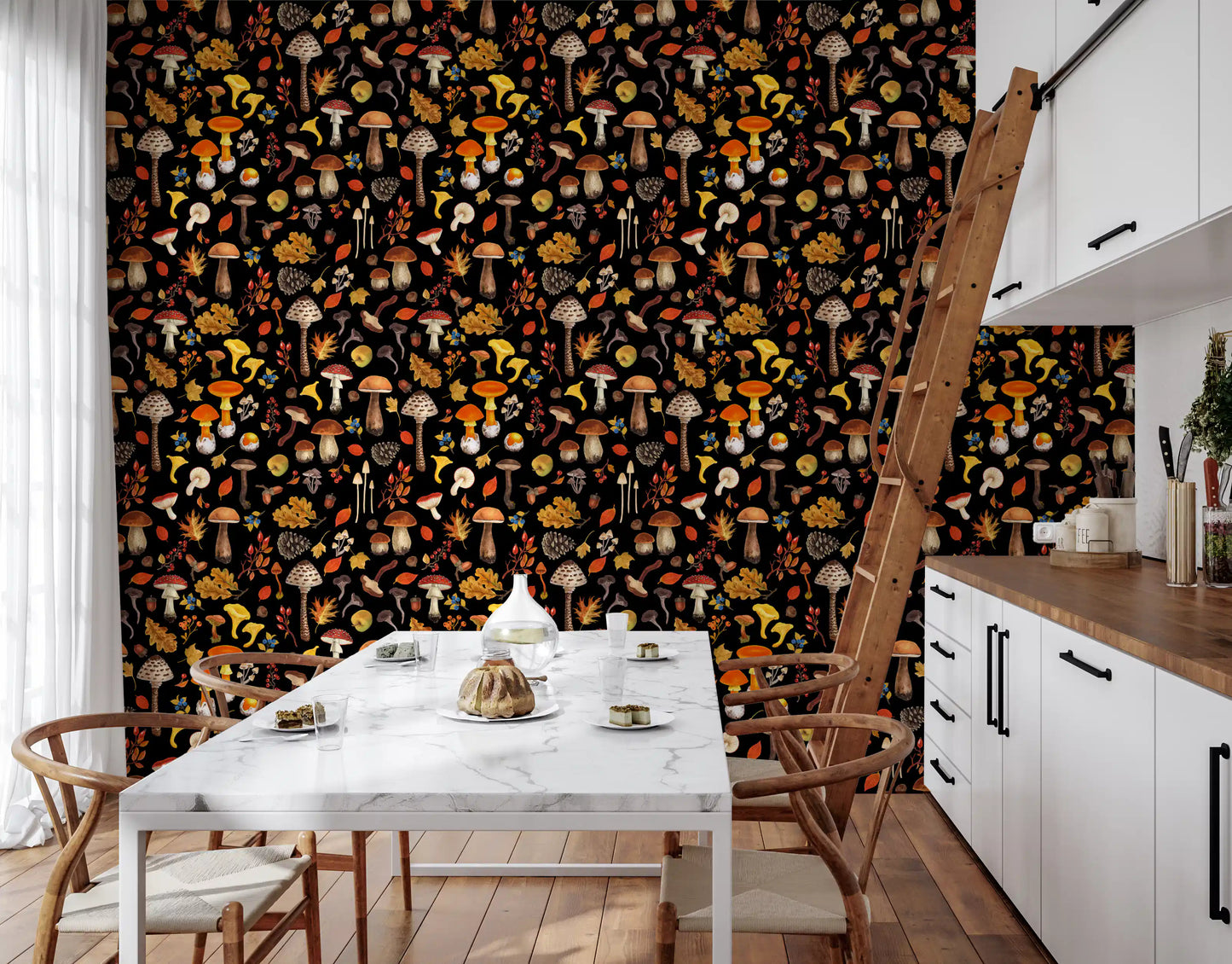 Wild mushrooms on black Wallpaper⁠