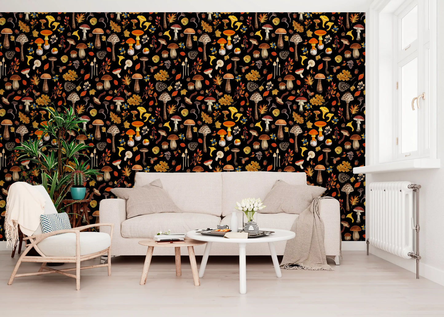 Wild mushrooms on black Wallpaper⁠