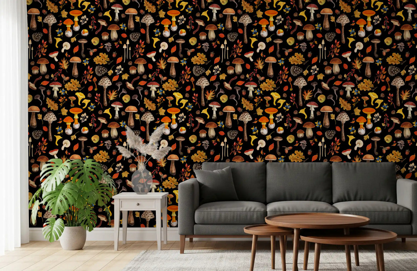 Wild mushrooms on black Wallpaper⁠