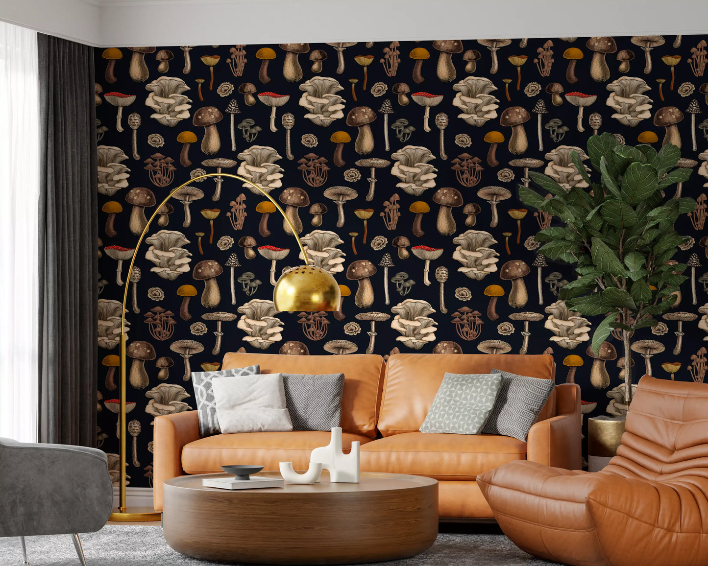 Wild Mushrooms  on graphite black Wallpaper⁠
