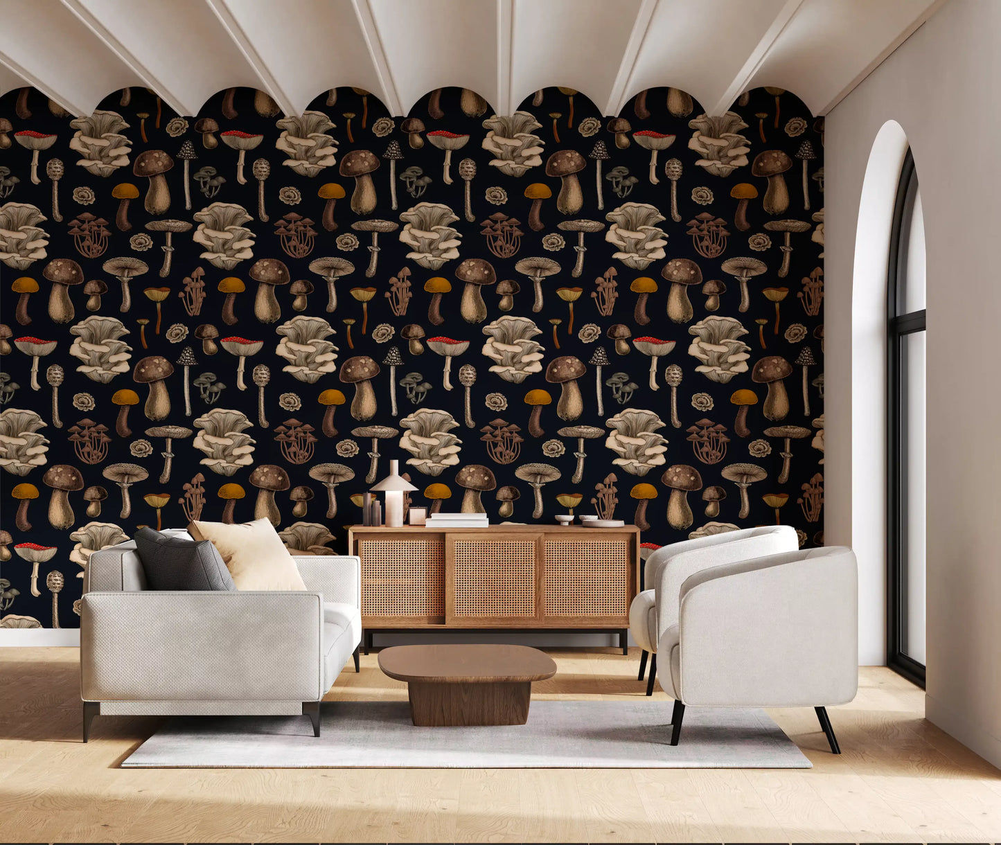 Wild Mushrooms  on graphite black Wallpaper⁠