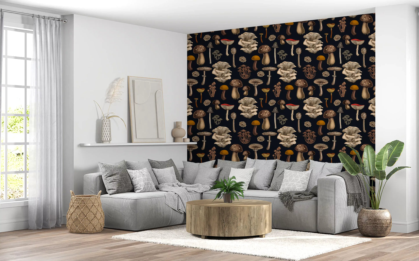 Wild Mushrooms  on graphite black Wallpaper⁠
