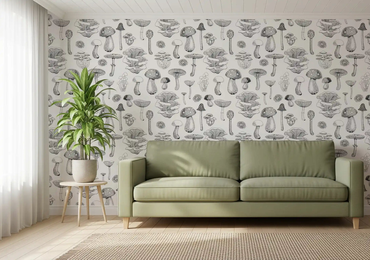 Wild Mushrooms  in black and white Wallpaper⁠