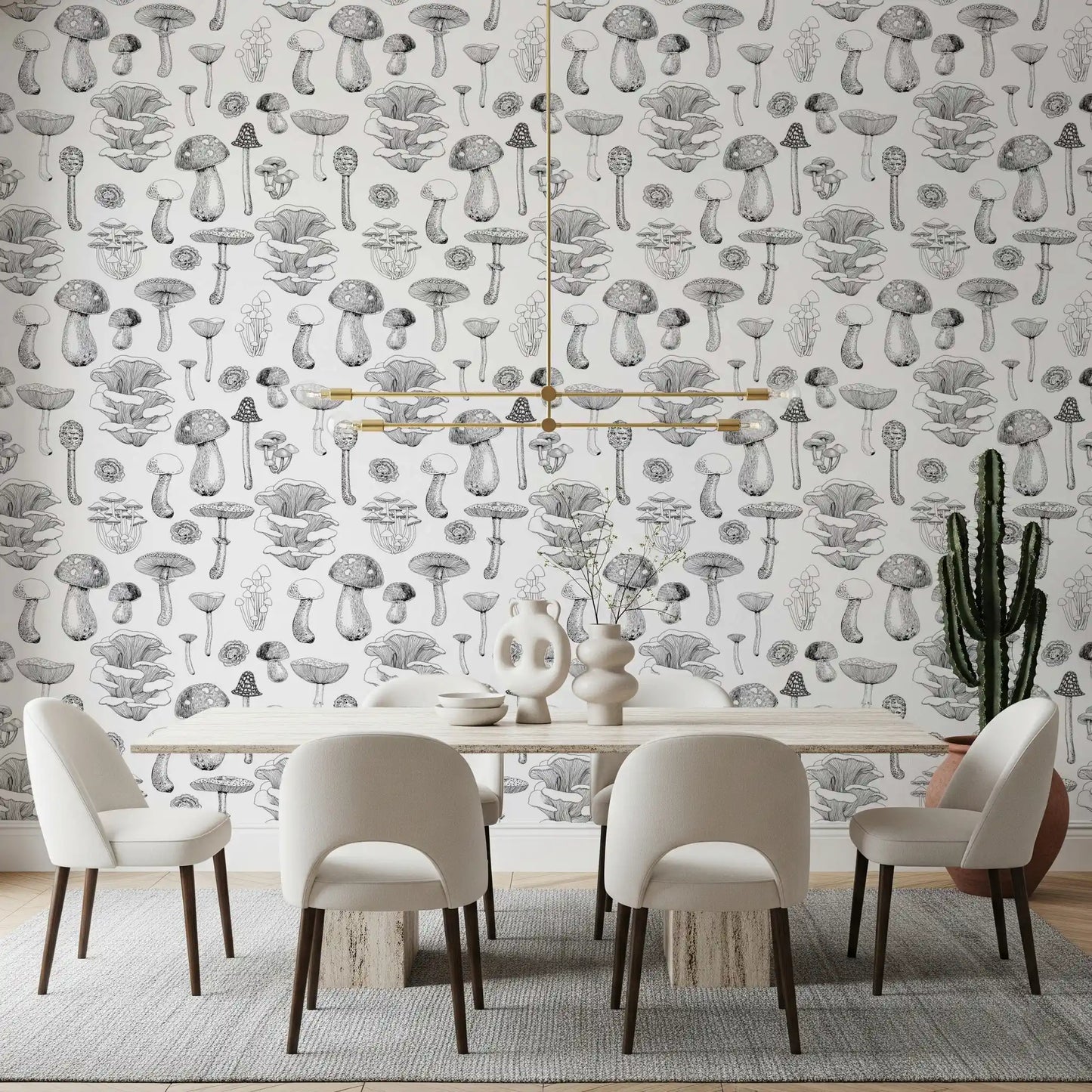Wild Mushrooms  in black and white Wallpaper⁠