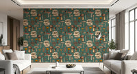 Mixed mushroom wallpaper with porcini, parasol, ink cap and fly agaric varieties., GD10223