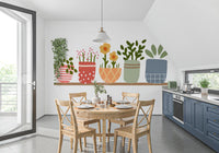 Garden shelf mural with succulent, daisy and trailing foliage motifs., GD10224