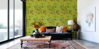 Botanical wallpaper with retro flower motifs on a textured canvas ground., GD10225