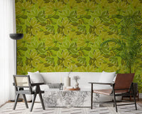 Floral wallpaper with dotted veins running down each petal in hallway., GD10225