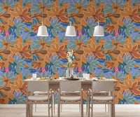 Dining room accent wall styled in modern floral magnolia wallpaper., GD10226