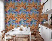 Bold floral wallpaper showing overlapping blooms with white petal outlines and purple veins., GD10226
