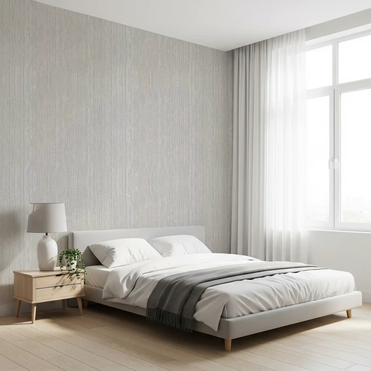 Vertical striped wallpaper with a soft hand-loomed weave appearance., GD10236