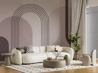 Boho mural with overlapping circle and arch shapes in muted plum and beige tones., GD10238