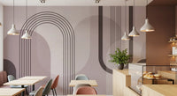 Geometric mural with rounded arch shapes and curved silhouettes in soft mauve palette., GD10238
