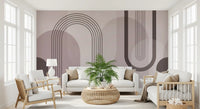 Mauve mural with minimalist arch silhouettes and tonal layering in warm muted hues., GD10238