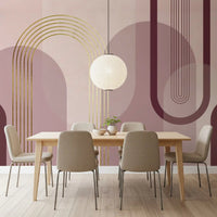 Matte finish wall mural showing arches in pink mauve and gold tones., GD10240