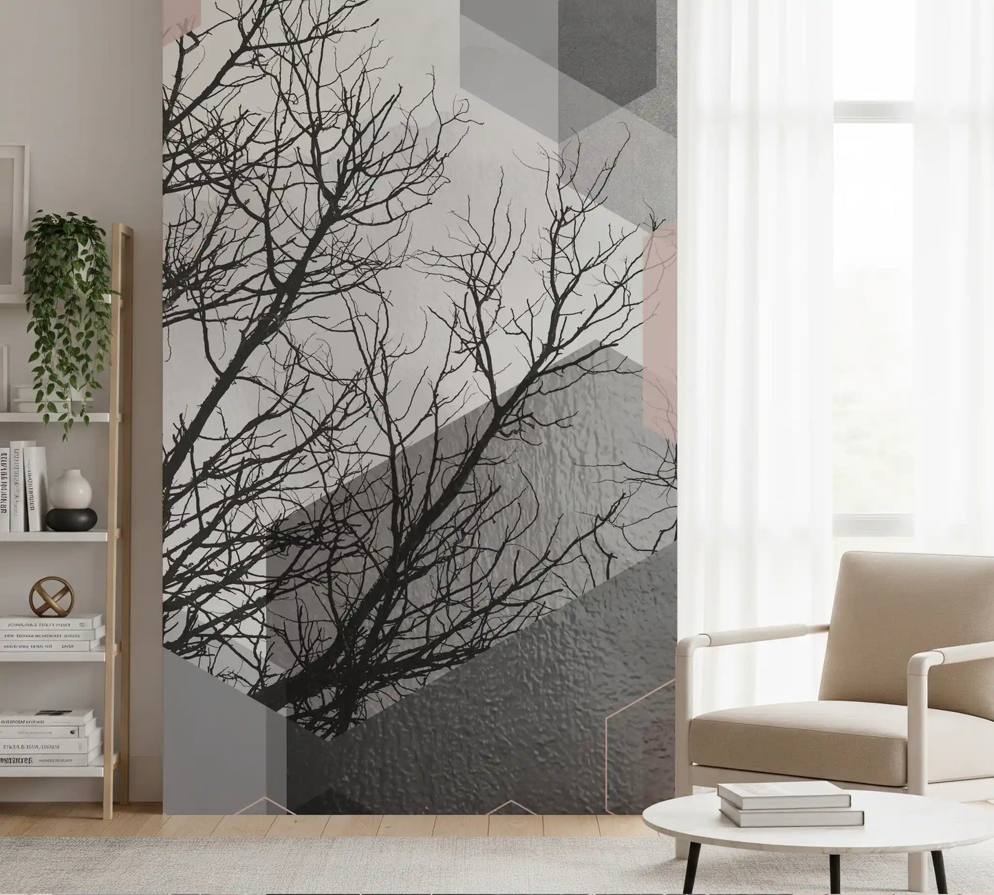 Blush Horizon: Geometric Forest2 Wall Mural