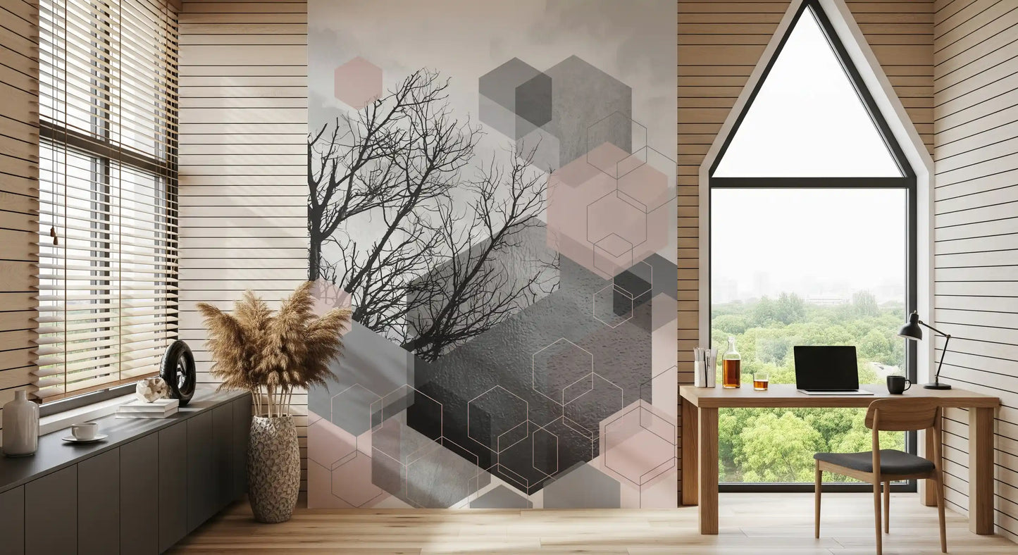 Blush Horizon: Geometric Forest2 Wall Mural