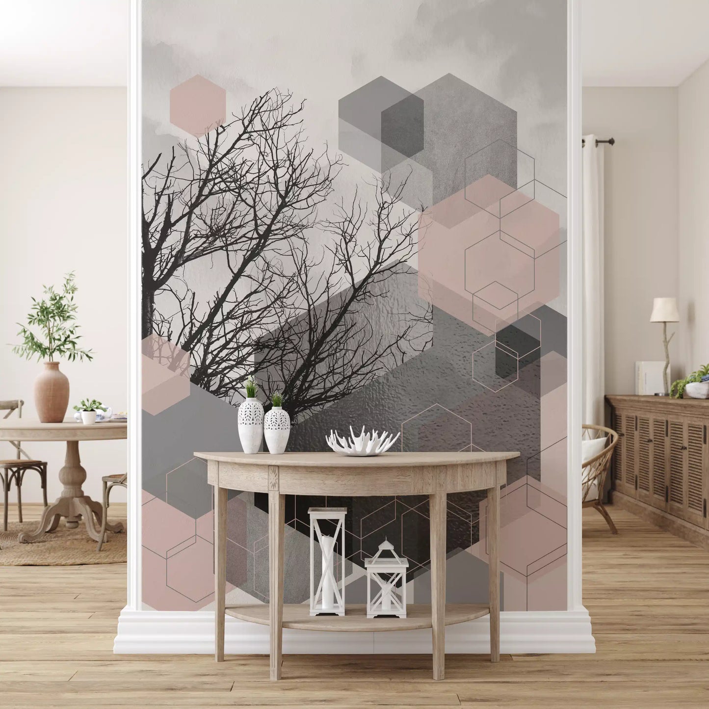 Blush Horizon: Geometric Forest2 Wall Mural
