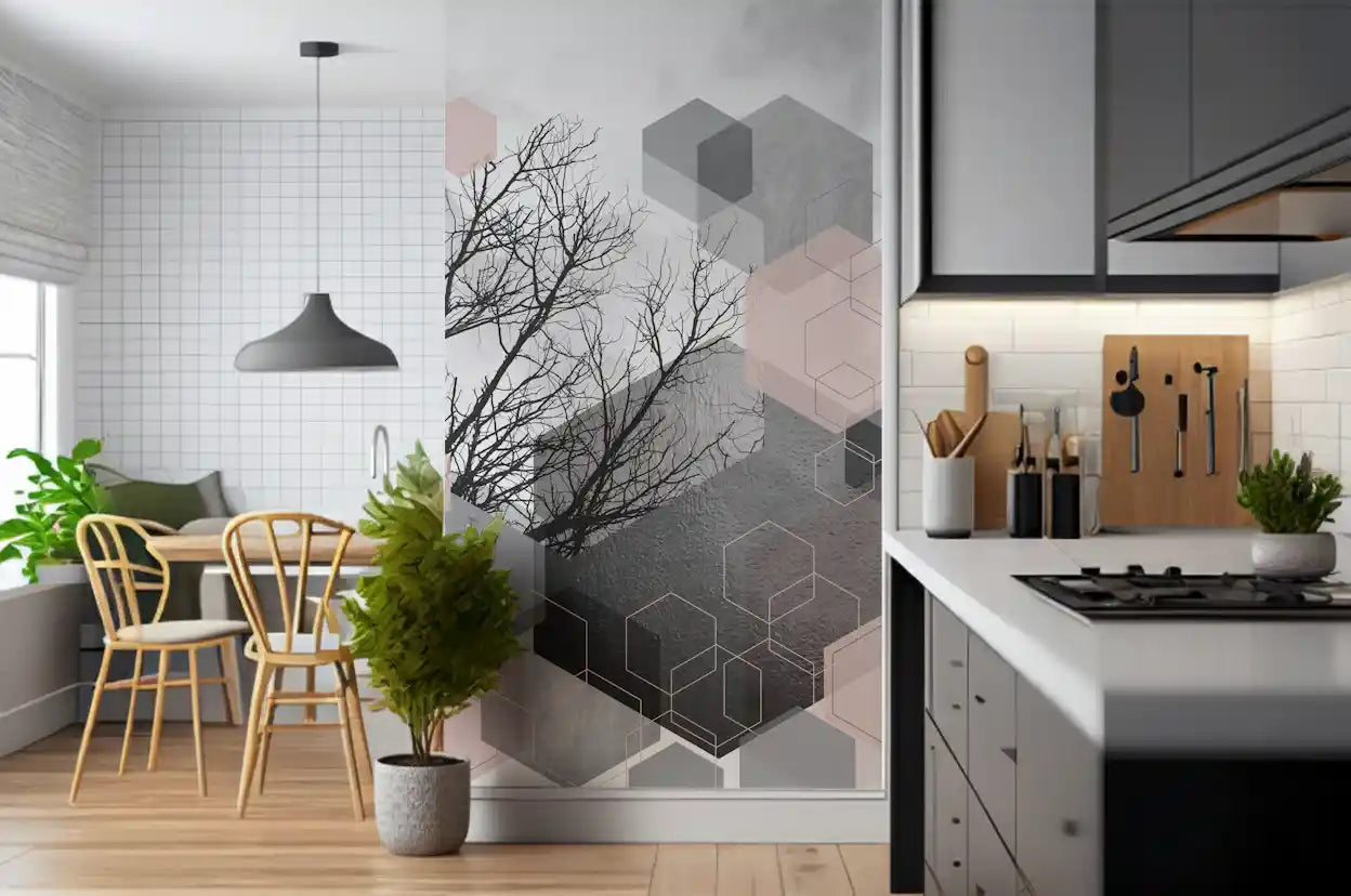 Blush Horizon: Geometric Forest2 Wall Mural