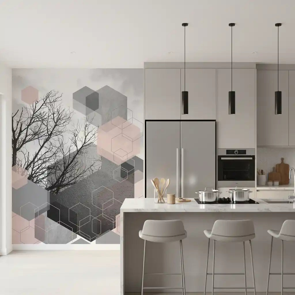 Blush Horizon: Geometric Forest2 Wall Mural