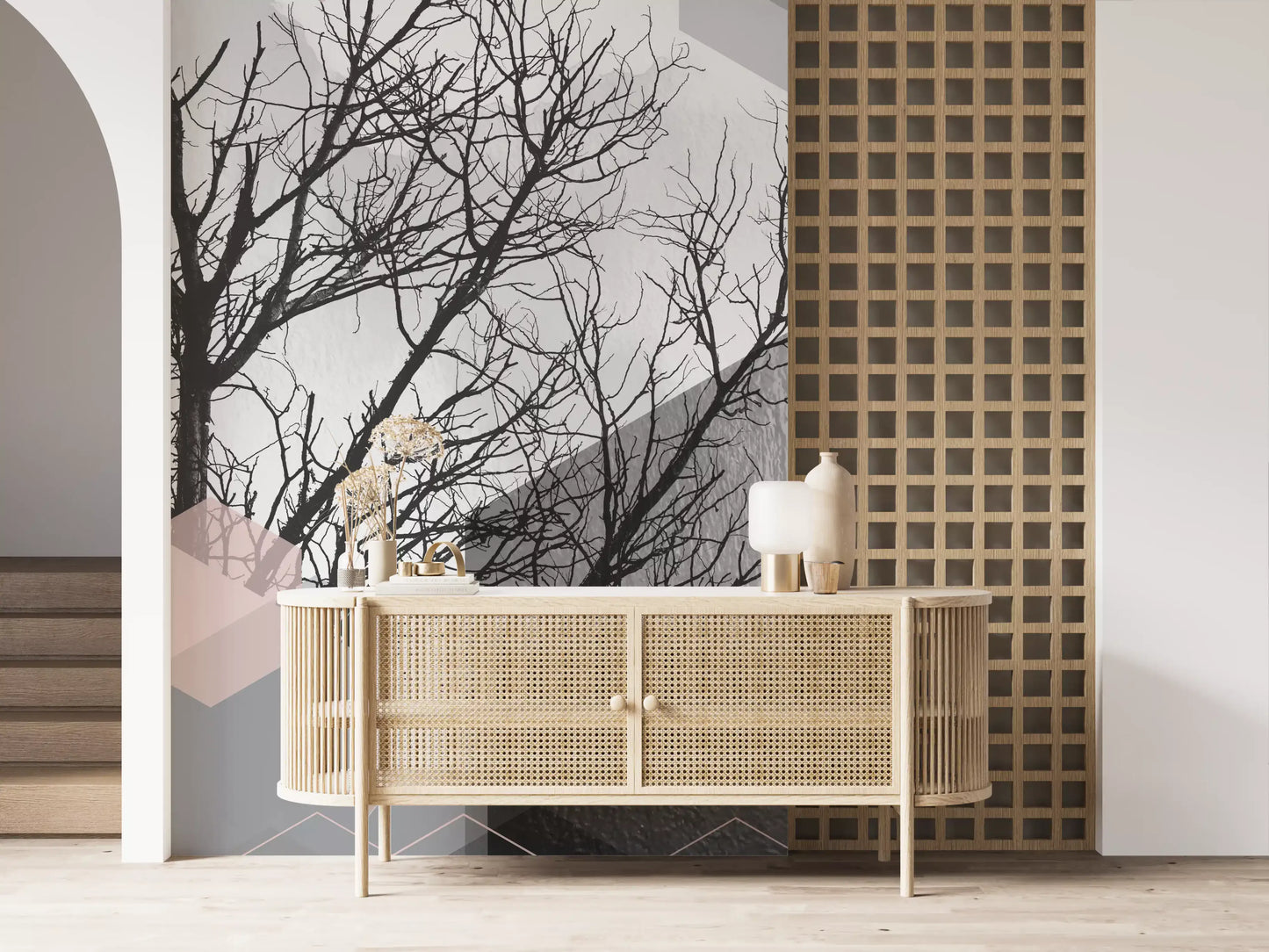 Blush Horizon: Geometric Forest2 Wall Mural