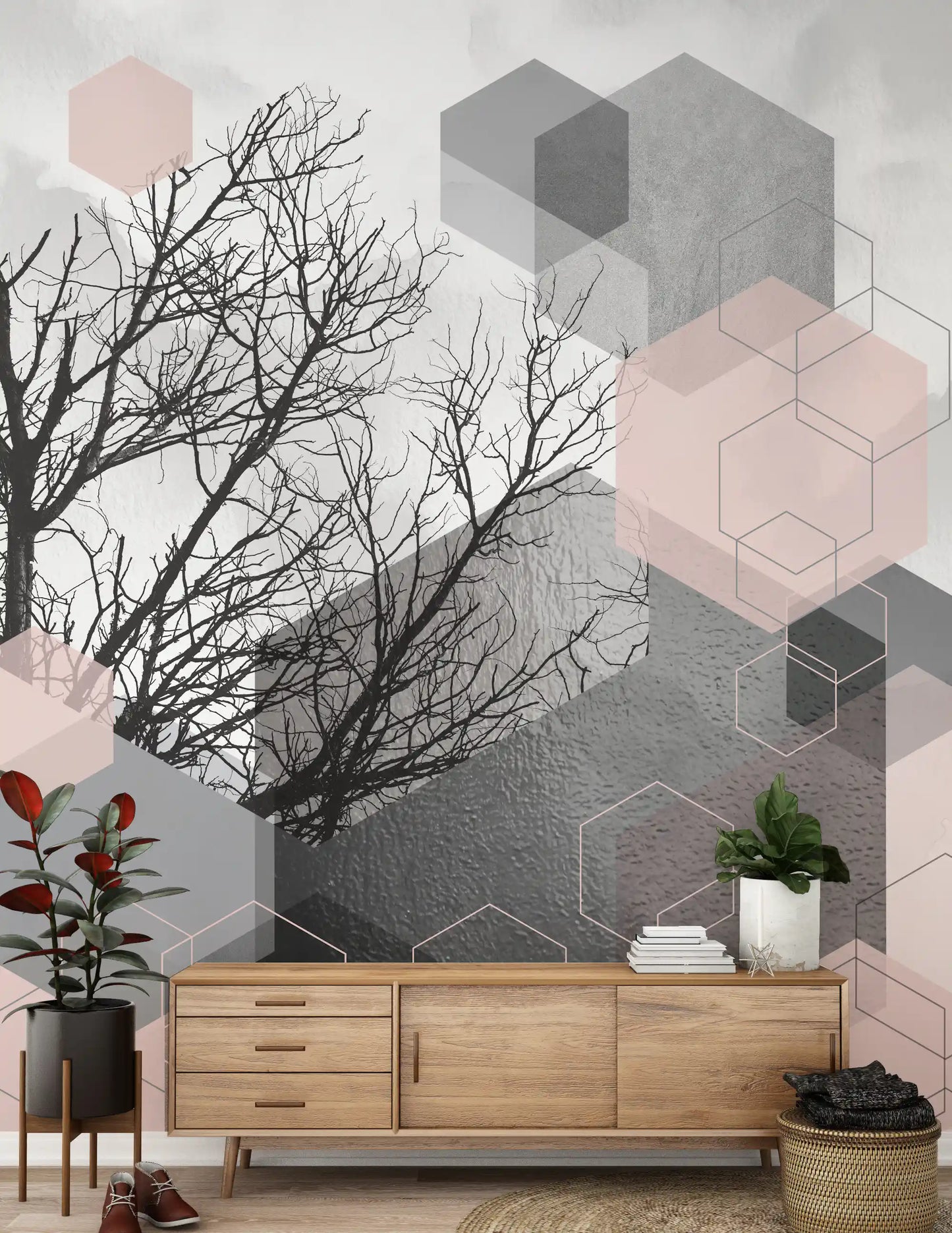 Blush Horizon: Geometric Forest2 Wall Mural