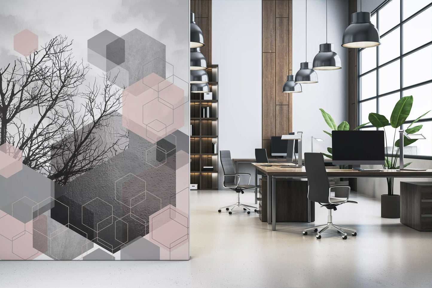 Blush Horizon: Geometric Forest2 Wall Mural