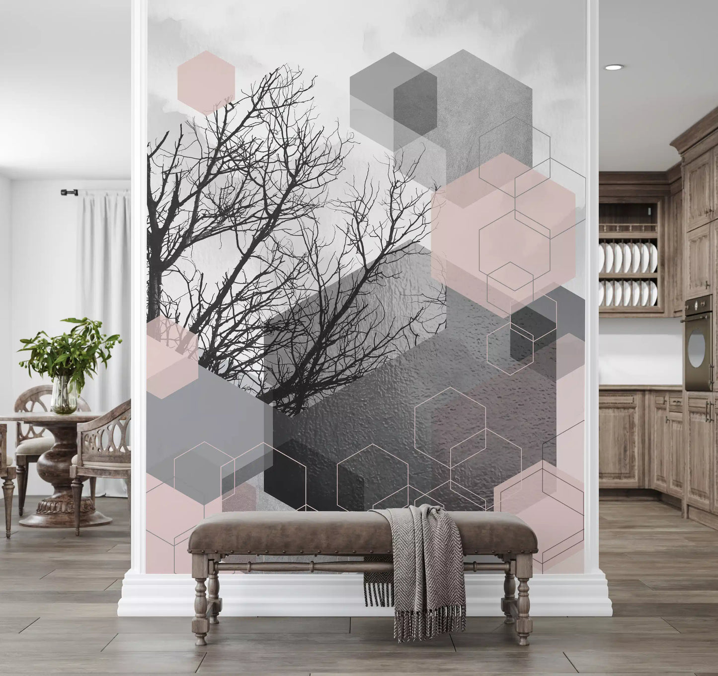 Blush Horizon: Geometric Forest2 Wall Mural