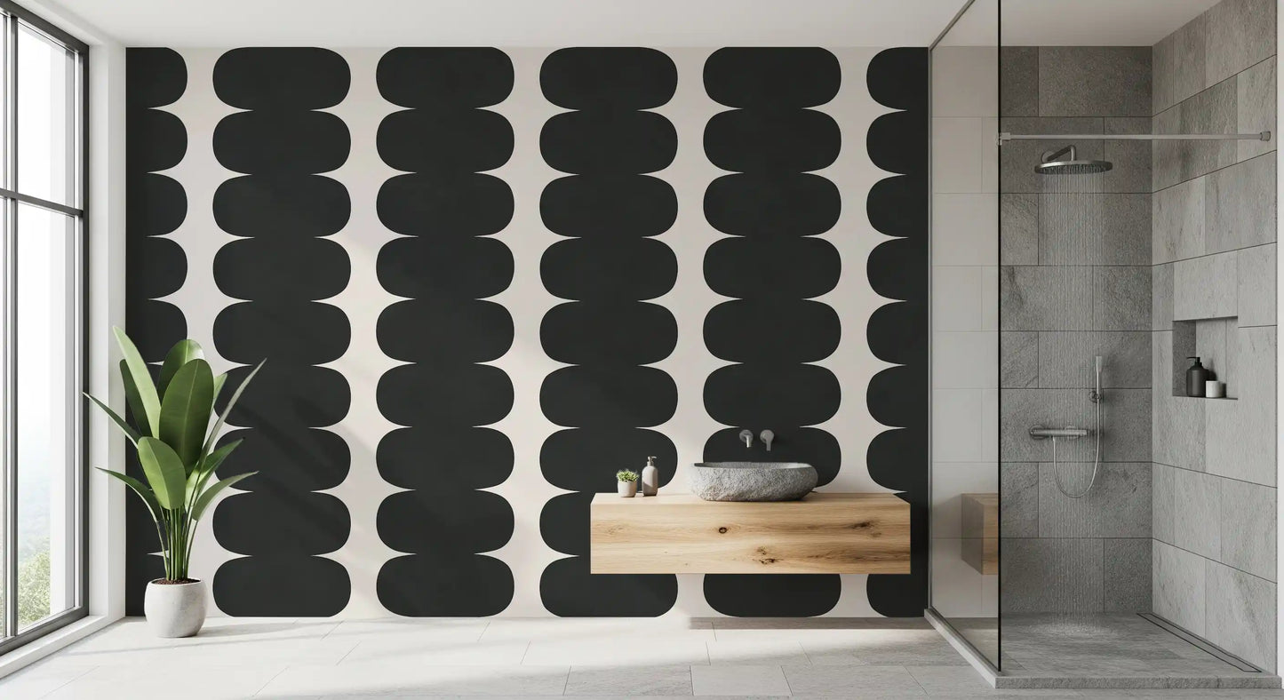Minimalist abstract dark grey and off white geometric pattern wall mural., GD10244