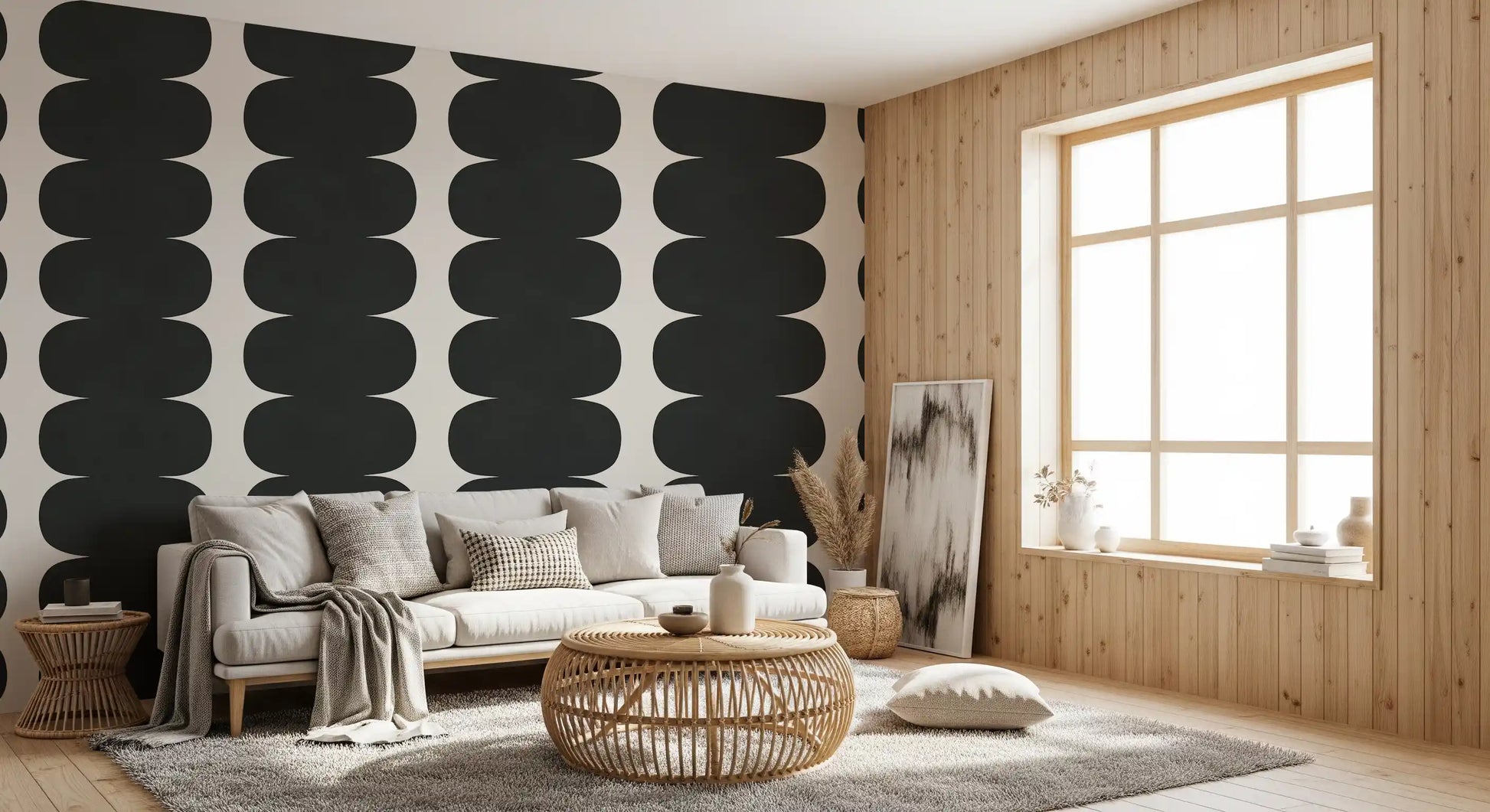 Minimalist Grey Wavy Columns Wall Mural for a contemporary living room., GD10244