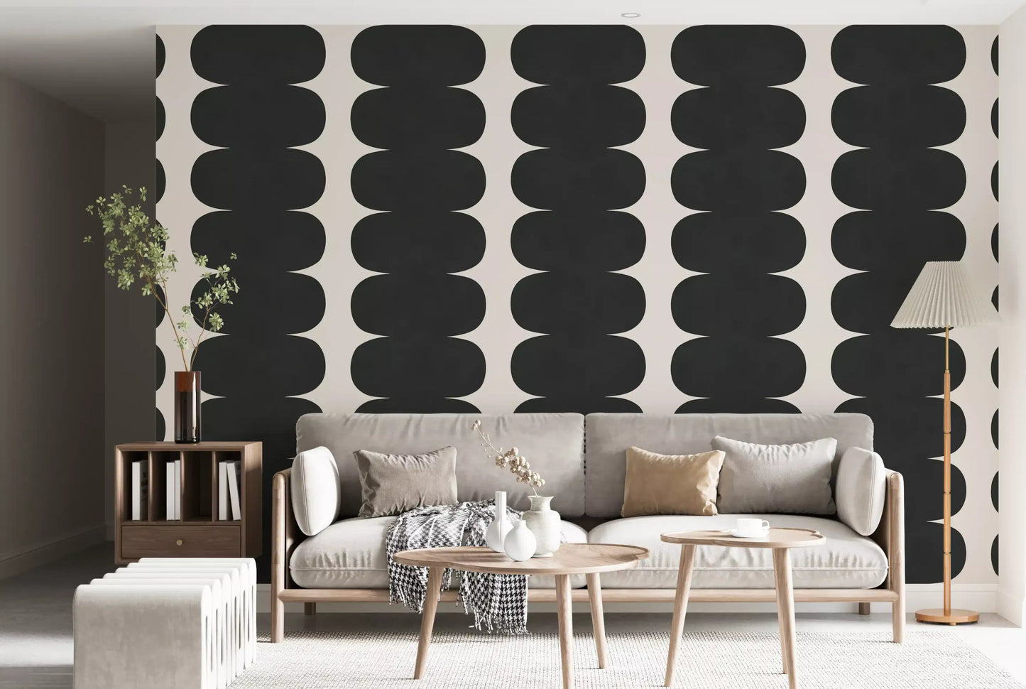 Dark charcoal graphic columns wall mural with light background contrast., GD10244