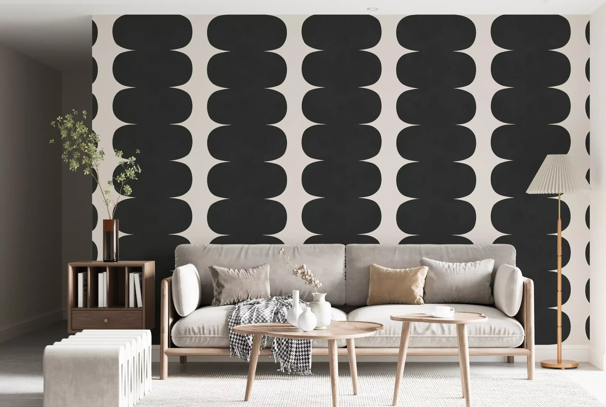 Dark charcoal graphic columns wall mural with light background contrast., GD10244